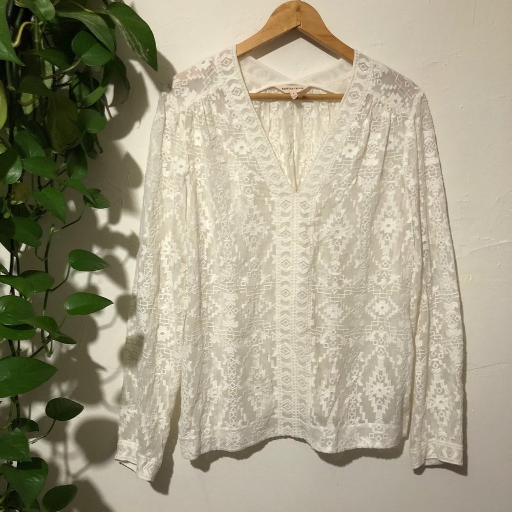 Rebecca Taylor White Embroidered Long Sleeve 8